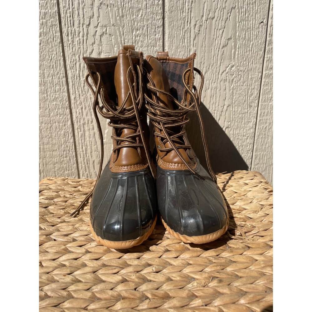 Sporto Duck Boots Women 9M Brown Ariel Plaid Lined Lace Up All Weather Boot